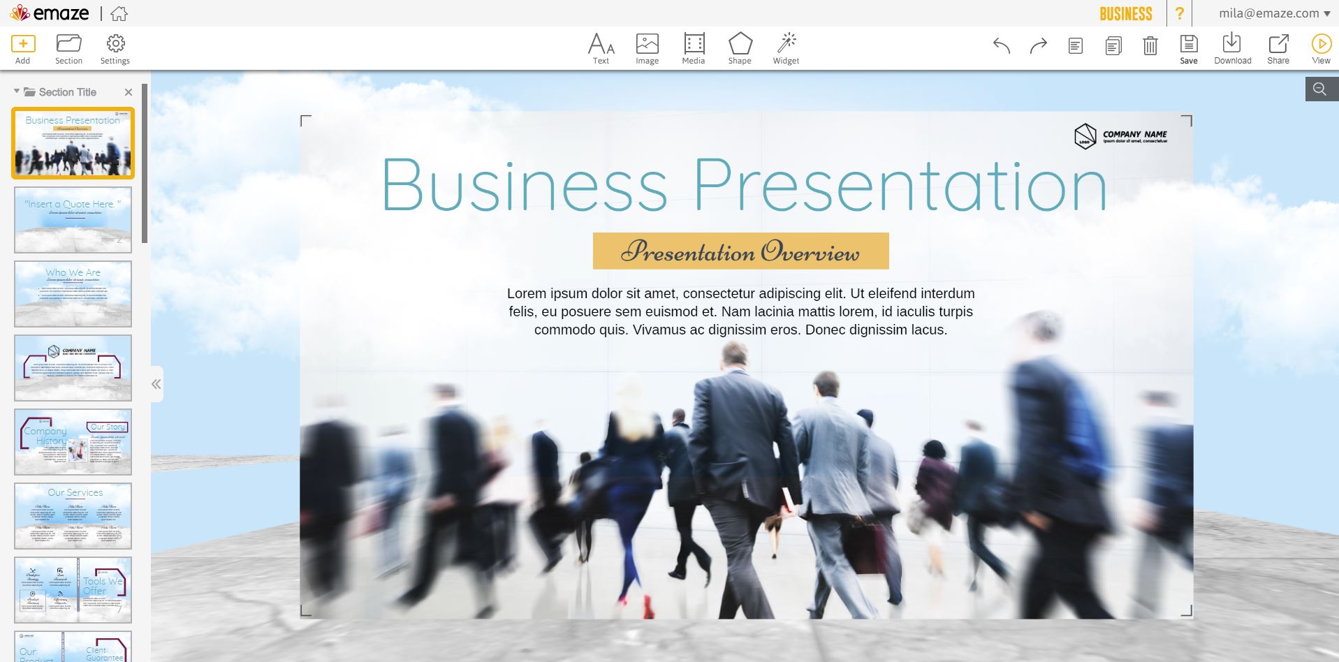 Emaze редактор для бизнес-презентации